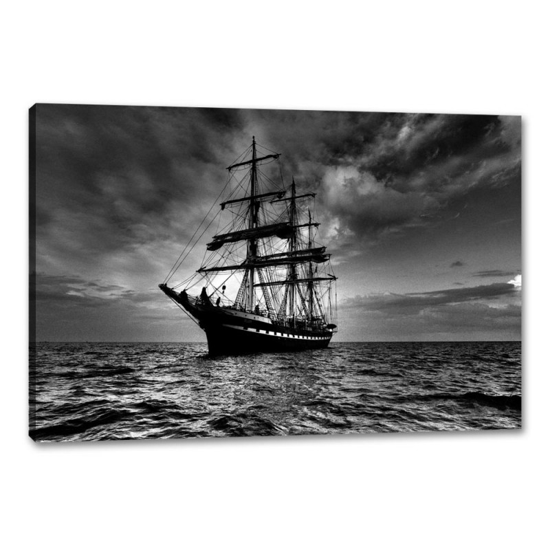 Tablou Canvas Corabie in larg Alb negru