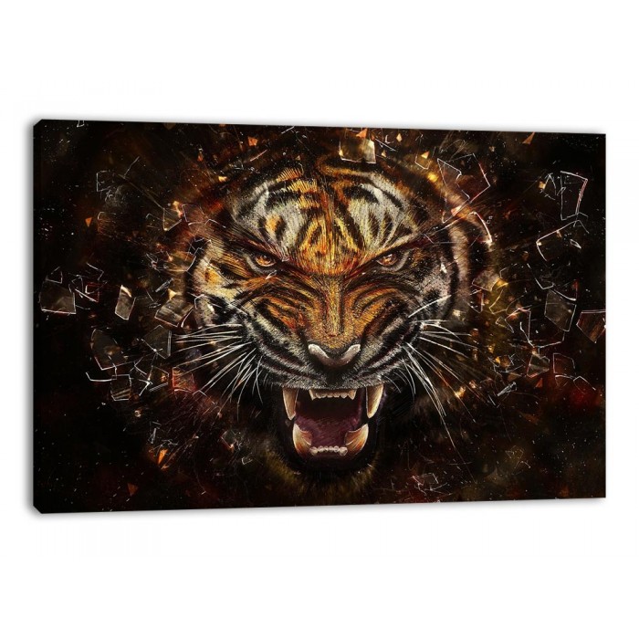 Tablou Canvas Tigru, Foc si Sticla