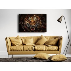 Tablou Canvas Tigru, Foc si Sticla