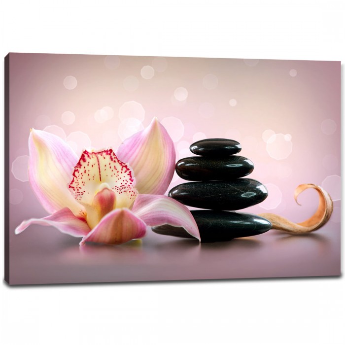 Tablou Canvas - Pietre de spa si Orhidee