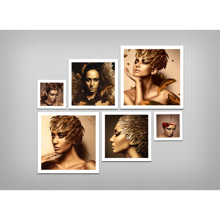 Set tablou Multicanvas Gold Woman, 210x180cm